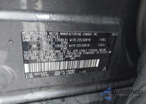 2022 Toyota Rav4 Xle Premium from USA, damaged, VIN 2T3B6RFV7NW034681